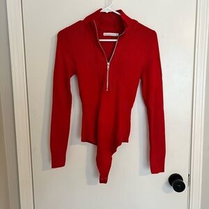 Abercrombie- Sweater Zip-up Bodysuit in Red.